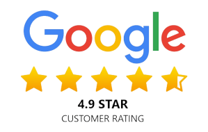 Google logo with a 4.9-star customer rating displayed alongside five yellow stars.