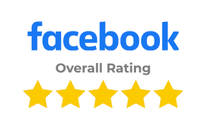 Facebook overall rating graphic showing five stars.
