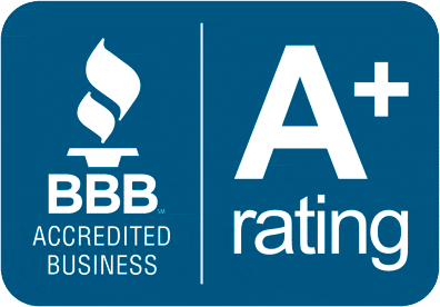 BBB Accredited Business A+ Rating logo, indicating high customer satisfaction and trust.