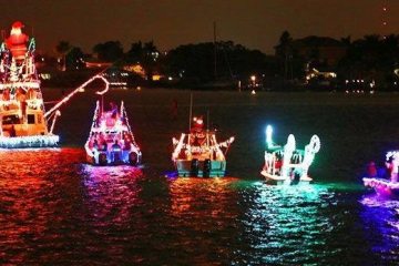 boats with christmas lights